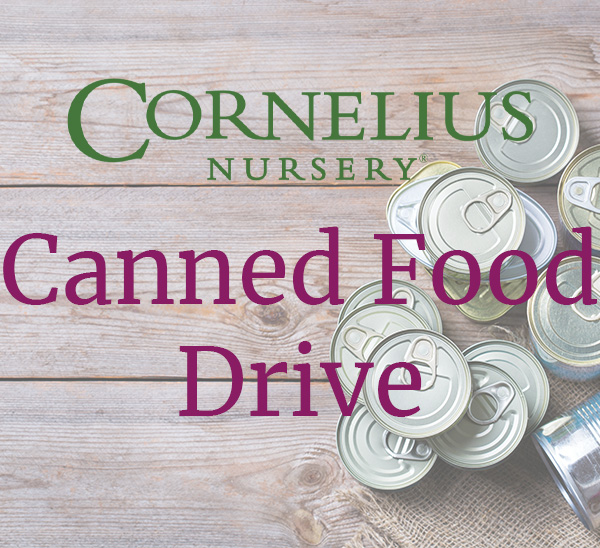 Cornelius canned food drive with tin cans in background