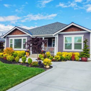 home with shrubs