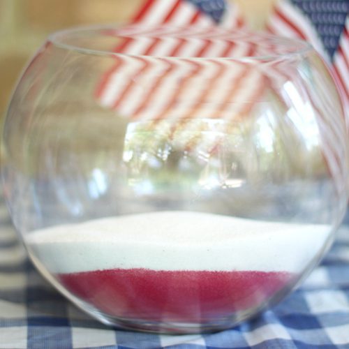 Fill Clear Container With Layers of Red Sand, Blue Sand and White Sand for Patriotic Planter | Calloway's Nursery