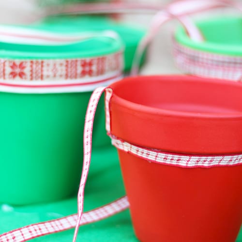 pottery with ribbon for ornaments