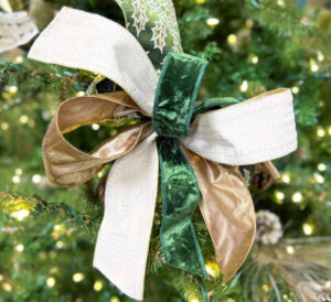 Christmas Ribbon in white, velvet green, and gold